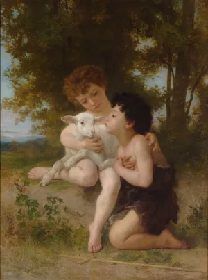 Les Enfants a L'Agneau by William Bouguereau Oil Painting