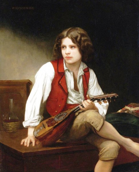 L'Italien a la mandoline by William-Adolphe Bouguereau - Hand-Painted Oil Painting Reproduction