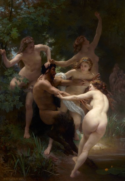 Nymphs and Satyr  by William Bouguereau - Hand-Painted Oil Painting Reproduction