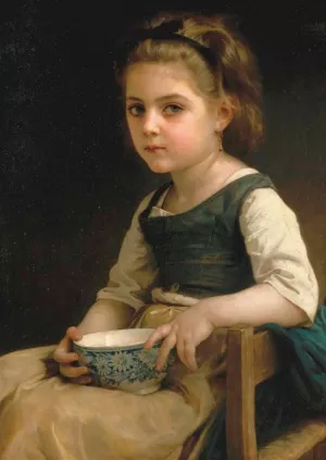 Petite Fille au Bol Bleu by William-Adolphe Bouguereau Oil Painting