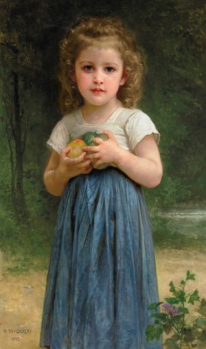 Petite fille tenant des pommes dans les mains by William Bouguereau Oil Painting