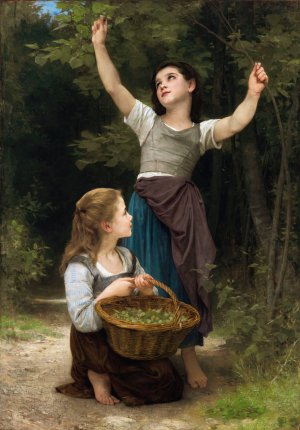 Recolte de noisettes by William Bouguereau Oil Painting