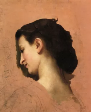 Study of a Young Girl's Head by William-Adolphe Bouguereau Oil Painting