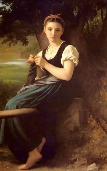 Main Product Photo of The Knitter Painting by William-Adolphe Bouguereau