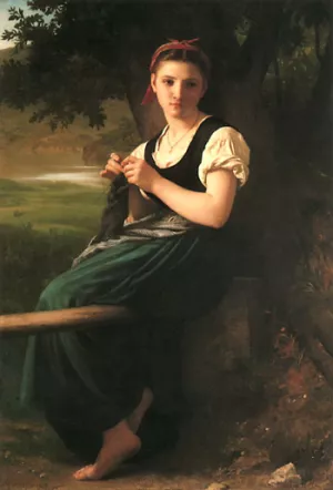 The Knitting Girl by William-Adolphe Bouguereau - Oil Painting Reproduction