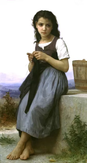 The Little Knitter 3 by William-Adolphe Bouguereau - Oil Painting Reproduction