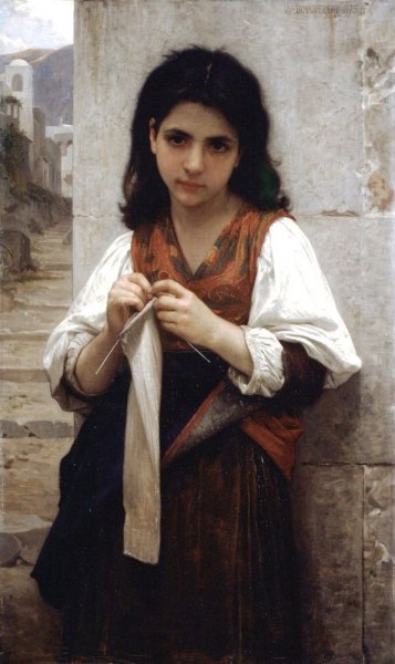 The Little Knitter 4 by William-Adolphe Bouguereau - Hand-Painted Oil Painting Reproduction