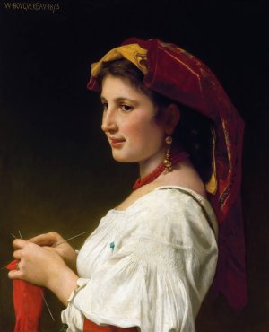 The Little Knitter Oil painting by William Bouguereau