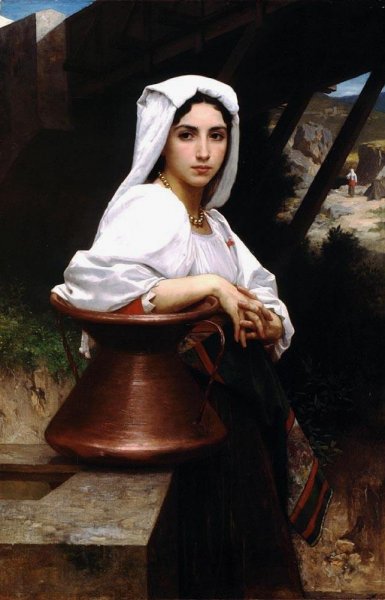 Young Italian Woman Drawing Water by William-Adolphe Bouguereau - Hand-Painted Oil Painting Reproduction