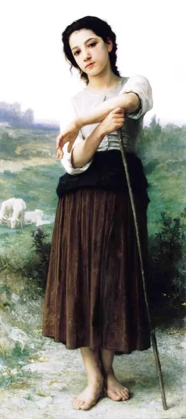 Young Shepherdess Standing by William-Adolphe Bouguereau Oil Painting