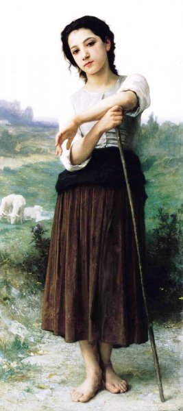 Young Shepherdess Standing by William-Adolphe Bouguereau - Hand-Painted Oil Painting Reproduction