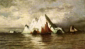 Fishing Boats and Icebergs by William Bradford - Oil Painting Reproduction