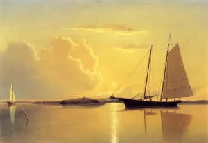 Schooner in Fairhaven Harbor, Sunrise by William Bradford - Oil Painting Reproduction