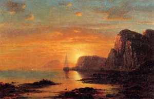Seascape: Cliffs at Sunset Oil painting by William Bradford
