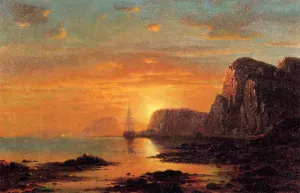 Seascape: Cliffs at Sunset Oil painting by William Bradford