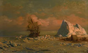 Shipping Vessel With Ice Floes And Figures by William Bradford Oil Painting