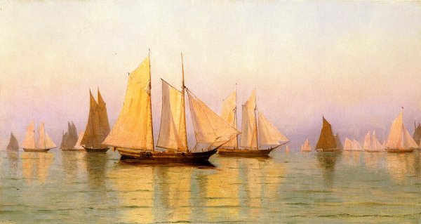 Sloops and Schooners at Evening Calm by William Bradford - Hand-Painted Oil Painting Reproduction