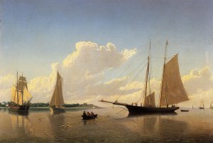 Stowing Sails off Fairhaven by William Bradford Oil Painting