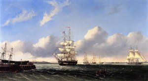 The Port of New Bedford from Crow Island Oil painting by William Bradford