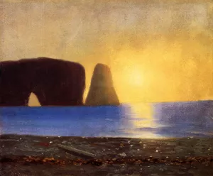 The Sun Sets, Perce Rock, Gaspe, Quebec Oil painting by William Bradford