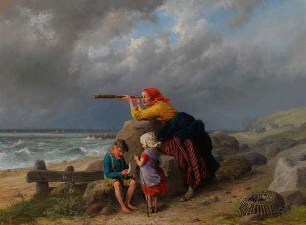 Awaiting The Return Of Fishing Boats  by William Bromley - Hand-Painted Oil Painting Reproduction