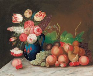 Still life with fruit and flowers by William Buelow Gould Oil Painting