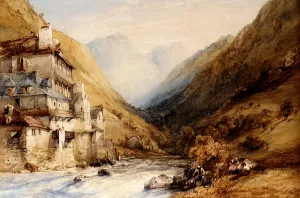 A Figure Fishing In A Mountain Stream painting by William Callow