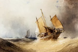 A Fishing Smack And Other Shipping On Open Seas Oil painting by William Callow