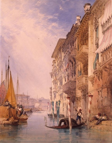 A Gondola on the Grand Canal, Venice  by William Callow - Hand-Painted Oil Painting Reproduction