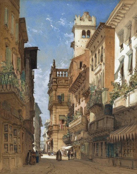 Corso Sant' Anastasia with the Palazzo Maffei in Verona  by William Callow - Hand-Painted Oil Painting Reproduction