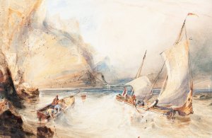 Fishing Boats off a Rocky Coast by William Callow Oil Painting