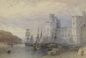 Landschap met schepen voor Caernarvon Castle by William Callow Oil Painting