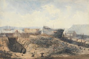Plymouth Dockyard after the Fire Oil painting by William Callow