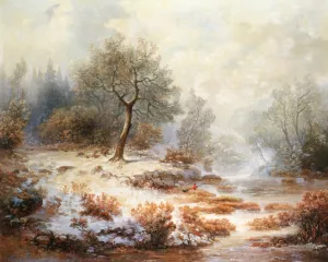 Fishing in Winter by William Charles Anthony Frerichs Oil Painting