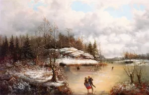 Skating in Winter by William Charles Anthony Frerichs Oil Painting