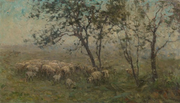 A Flock of Sheep  by William Charles Estall - Hand-Painted Oil Painting Reproduction