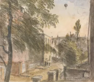 Balloon over Holland Street, Kensington, 22 July 1835, 7 p.m. Oil painting by William Crotch