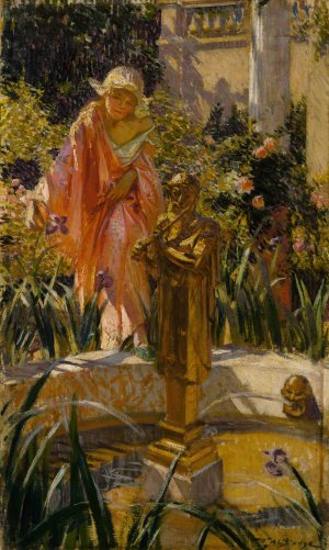 Stepping in the Fountain by William De Leftwich Dodge Oil Painting