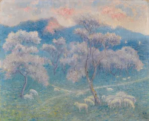 Moutons Aux Amandiers by William Degouve De Nuncques Oil Painting