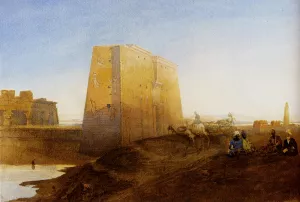 Arabs by the Ruins at Luxor by William Edward Dighton Oil Painting