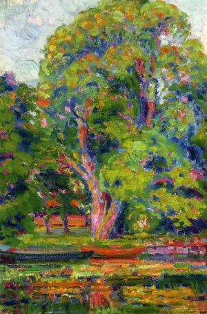 Trees with Stream and Boat by William Emile Schumacher Oil Painting