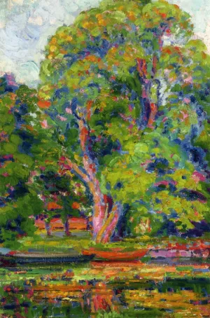 Trees with Stream and Boat by William Emile Schumacher Oil Painting