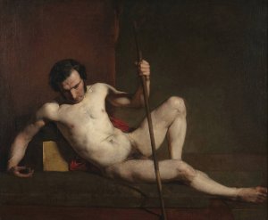 Male Nude Leaning on Staff by William Etty Oil Painting