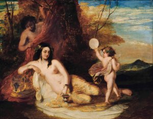Satyr spying on a reclining nymph by William Etty Oil Painting