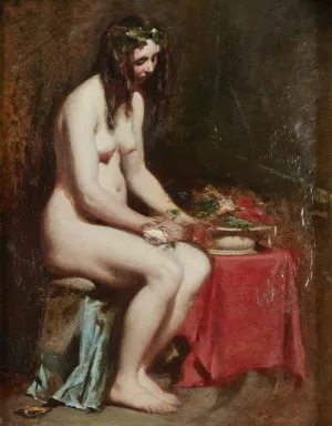 Seated Female Nude with Flowers in her Hair and a Still-Life by her Side by William Etty Oil Painting