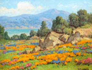 Coastal View with Poppies and Lupine by William Franklin Jackson Oil Painting