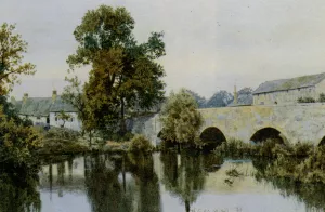 A Stone Bridge Leading into a Village Oil painting by William Fraser Garden