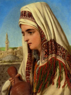 An Arab Woman with a Head Shawl Carrying a Water Jug by William Gale - Oil Painting Reproduction