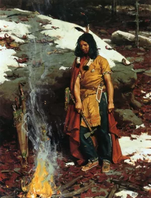 Indian by the Campfire by William Gilbert Gaul - Oil Painting Reproduction