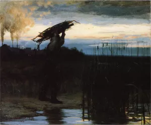 Man Carrying Sticks at Dusk by William Gilbert Gaul - Oil Painting Reproduction